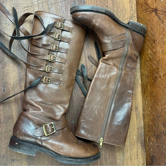 Frye Veronica Knee High Brown Leather Boots Buckles and Long Straps Size 9 - Picture 4 of 8